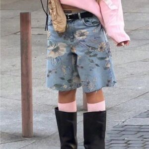 Floral Blue Jean Shorts